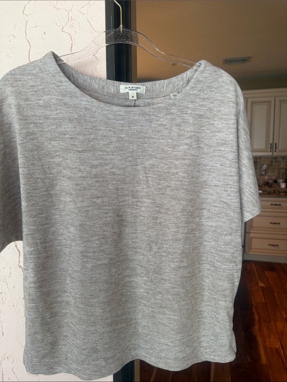 Max Studio Light Heather Gray Boxy Short Sleeve Top